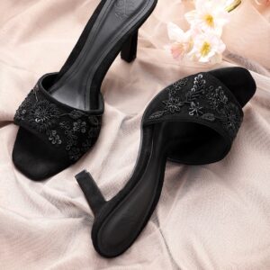 House of Pataudi Women Black Western Embellished Handcrafted Heels