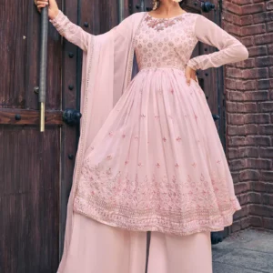 Women Ethnic Motifs Embroidered Regular Silk Chiffon Kurti with Sharara & With Dupatta