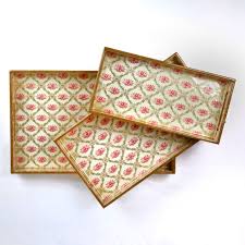 DULI White & Brown 3 Pieces Wooden Rectangle Trays