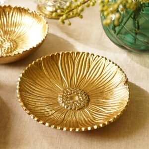 Pure Home and Living Gold-Toned Floral Textured Brass Matte Plate